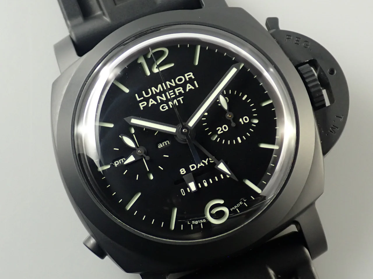 パネライ ルミノール 1950 8DAYSクロノ モノプルサンテGMT Ref.PAM00317 ブラック文字盤 美品 50J0Z865 - Image 3